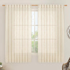 LAMIT Beige Linen Curtains 63 inches Long, Light Filtering Linen Textured Semi Sheer Back Tab and Rod Pocket Boho Drapes for Bedroom/Living Room, 2 Panels, 70 x 63 Inch