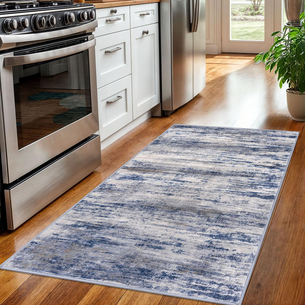KOZYFLY Abstract Washable 3x5 Area Rug Kitchen & Entryway Rug Grey Blue