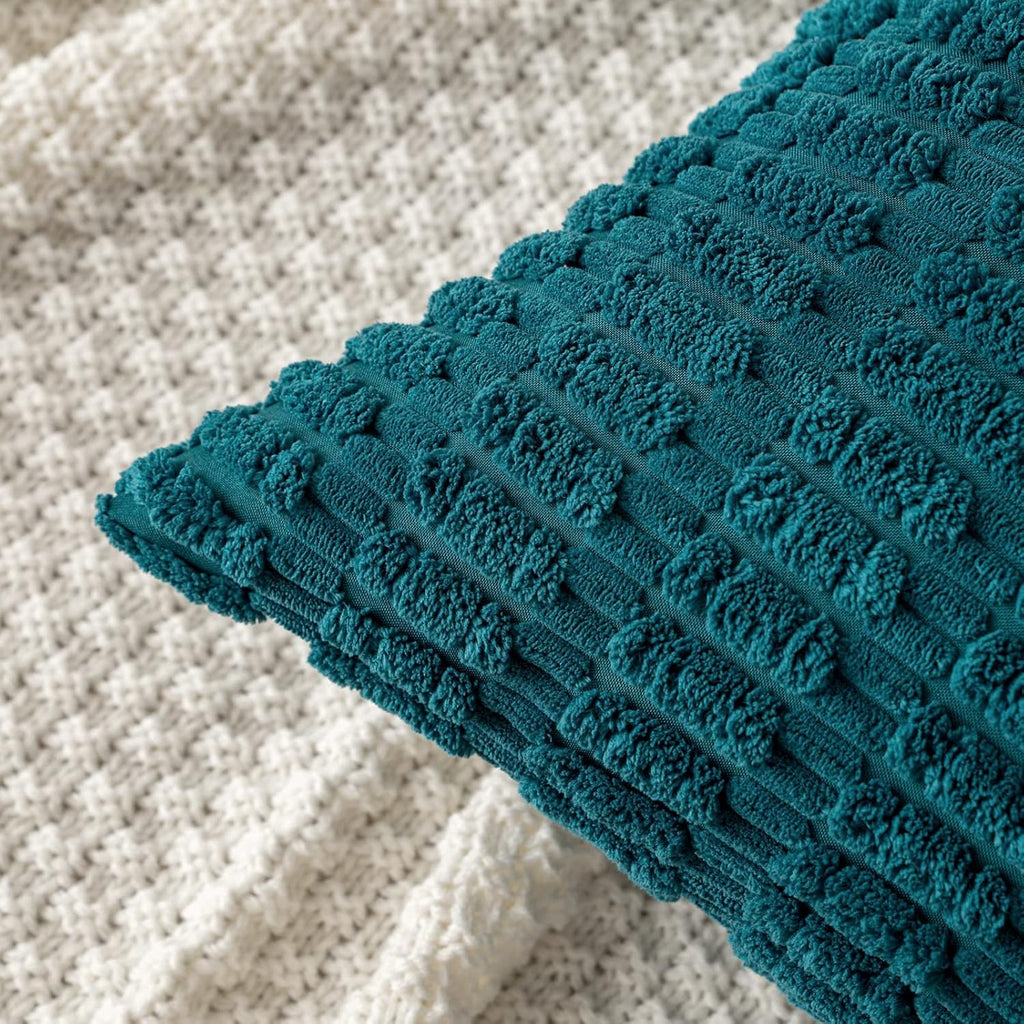 MIULEE Corduroy Decorative Throw Pillow Covers 20x20 Teal Pack of 2