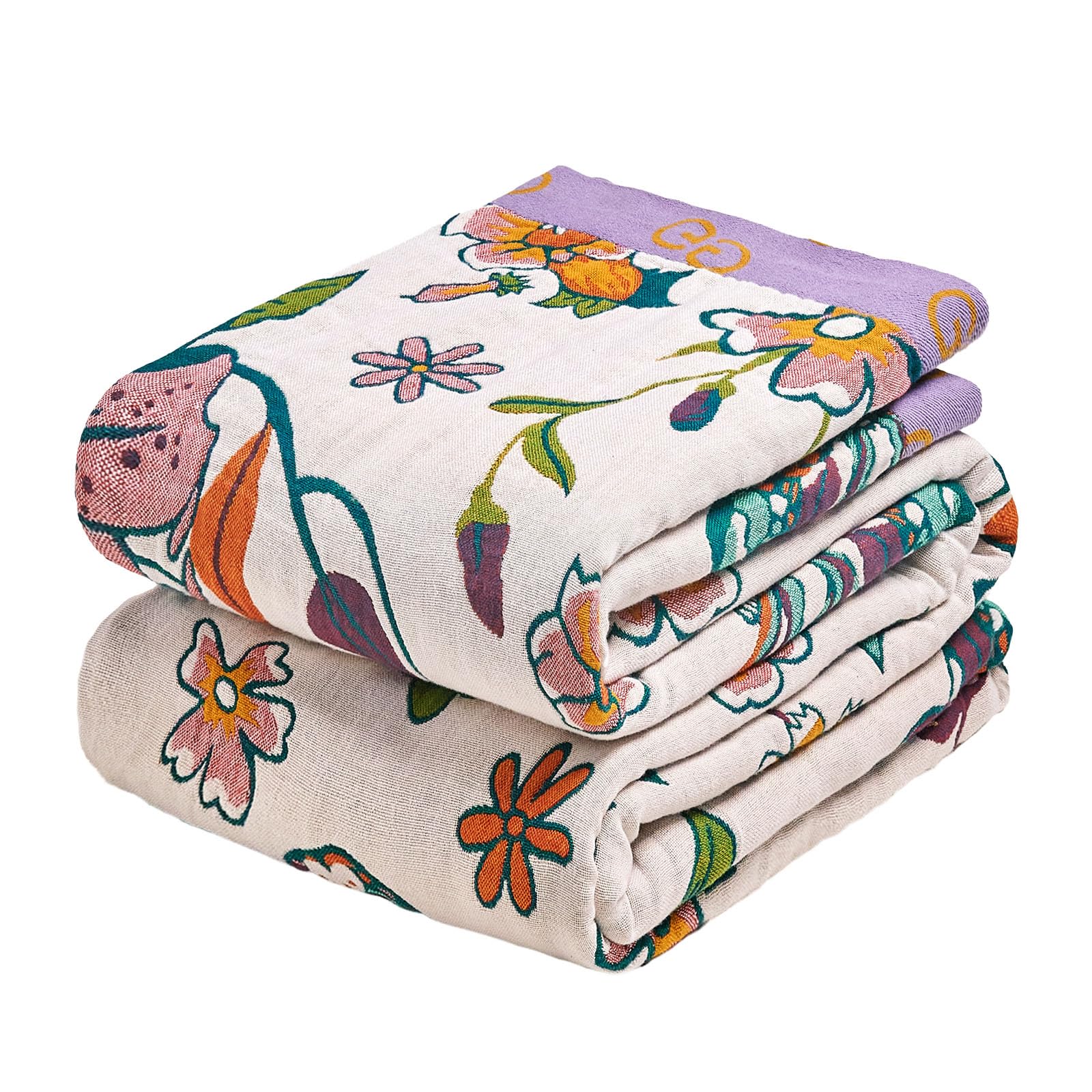 MSGKV Boho Throw Blanket 90"x108" 100% Cotton Floral Blanket for Bed