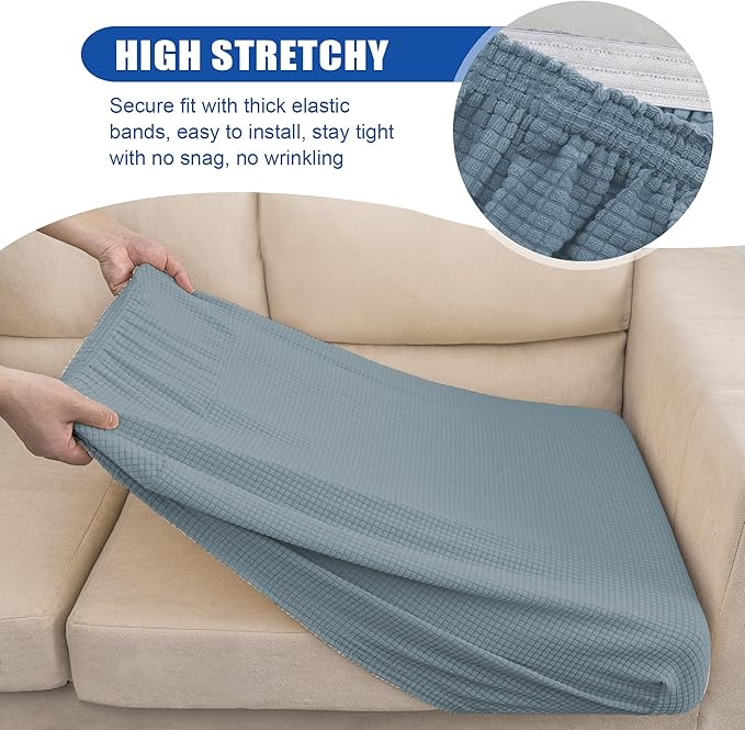 NC HOME Water Repellent Sofa Seat Slipcovers Stretch Cushion Covers, Seaters Replacement for Furniture Protector, Soft Flexibility with Elastic Bottom (Medium, Dusty Blue)