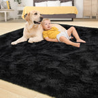 Tepook Area Rugs 10x14 for Living Room, Super Soft Fluffy Rugs for Bedroom, Modern Shaggy Rug Fuzzy Carpets for Kids, Plush Indoor Nursery Home Decor Rug with Non-Slip Bottom, Black