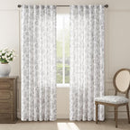 jinchan Linen Floral Curtains for Living Room, 84 Inch Length Curtains with Printed Flower Light Filtering Curtain, Rod Pocket Back Tab Gray Window Curtain Set, 2 Panels Light Grey on White