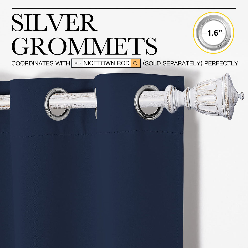 NICETOWN Blackout Draperies Curtains, All Season Thermal Insulated Solid Grommet Top Blackout Curtains/Drapes for Kid's Room (Navy, 1 Pair, 42 x 68 inches)