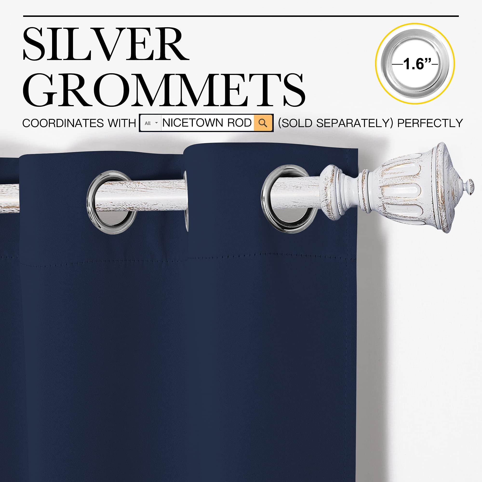 NICETOWN Blackout Draperies Curtains, All Season Thermal Insulated Solid Grommet Top Blackout Curtains/Drapes for Kid's Room (Navy, 1 Pair, 42 x 68 inches)