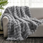 Cozy Bliss Cow Print Faux Fur Throw Blanket for Couch, Fuzzy Soft Plush Thick Bubble Blanket for Sofa Bedroom Living Room, 50x60 Inches