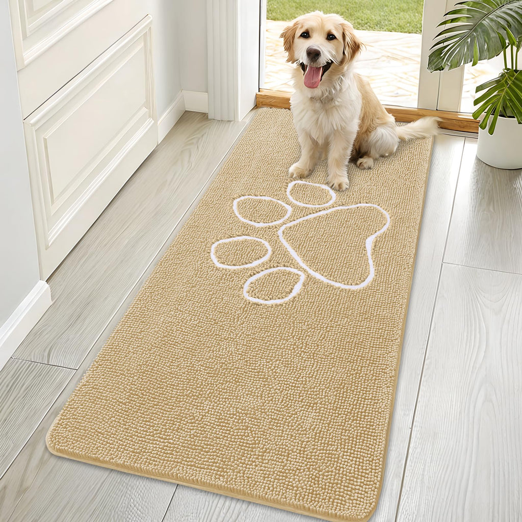 OLANLY Dog Door Mat for Muddy Paws 70x35, Paw Print Design Chenille Mud Mat