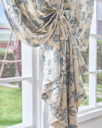 jinchan Lined Linen Floral Curtains for Living Room, 96 Inch Length Printed Flower Farmhouse Patterned French Country Back Tab Blue Window Drapes Set Privacy Bedroom Curtains, 2 Panels