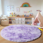 ONASAR Tie-Dyed Purple Round Area Rug 4ft, Soft Bedroom Circle Rugs Floor Mats for Kids Girls Teen Room, Kawaii Fluffy Plush Shaggy Carpet for Baby Nursery Living Room Playroom Home Decor