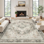 Rugflix 9x12 Area Rugs for Living Room, Machine Washable Rug Non Slip Stain Resistance, Large Rug Vintage Distressed Soft Carpet for Bedroom, Dining Room, Home Office, Beige Grey