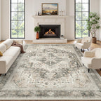 Rugflix 9x12 Area Rugs for Living Room, Washable Beige Grey Large Rug