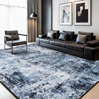 Rugflix 5x7 Area Rugs for Living Room, Washable Large Rug Stain-Resistant Low Pile, Modern Dark Carpet for Dining Room Home Office Kid Room Nursery Bedroom, Navy Blue/Black