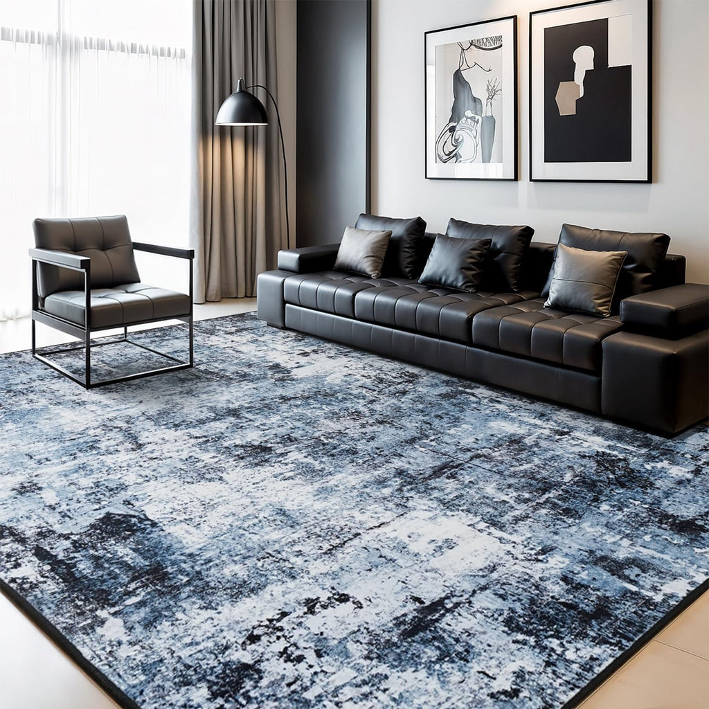 Rugflix 9x12 Area Rugs for Living Room, Washable Navy Blue Dark Large Rug