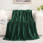 Puncuntex Dark Green Throw Blanket 90"×90" inches Fuzzy 3D Jacquard Decorative Flannel Fleece Super Soft Plush Cozy Blanket for Couch Sofa Chair Lightweight