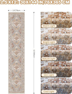 Carpet Runners for Hallway 12ft, Non-Slip Long Bathroom Rugs Runner for Kitchen, Living Room, Bedroom, Soft Vintage Washable Rug for Entryway, Thin Floor Mat for Dining Room(Orange,2.5'x12')