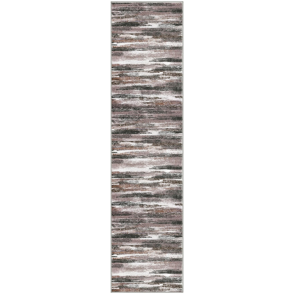 Lansny Modern Abstract Runner Rug 2.6x10, Dark Light Brown White Washable Long Kitchen Runner Non-Slip Soft Hallway Rug Runner Thin Print Faux Wool Carpet for Entryway Bedroom Laundry Room Indoor