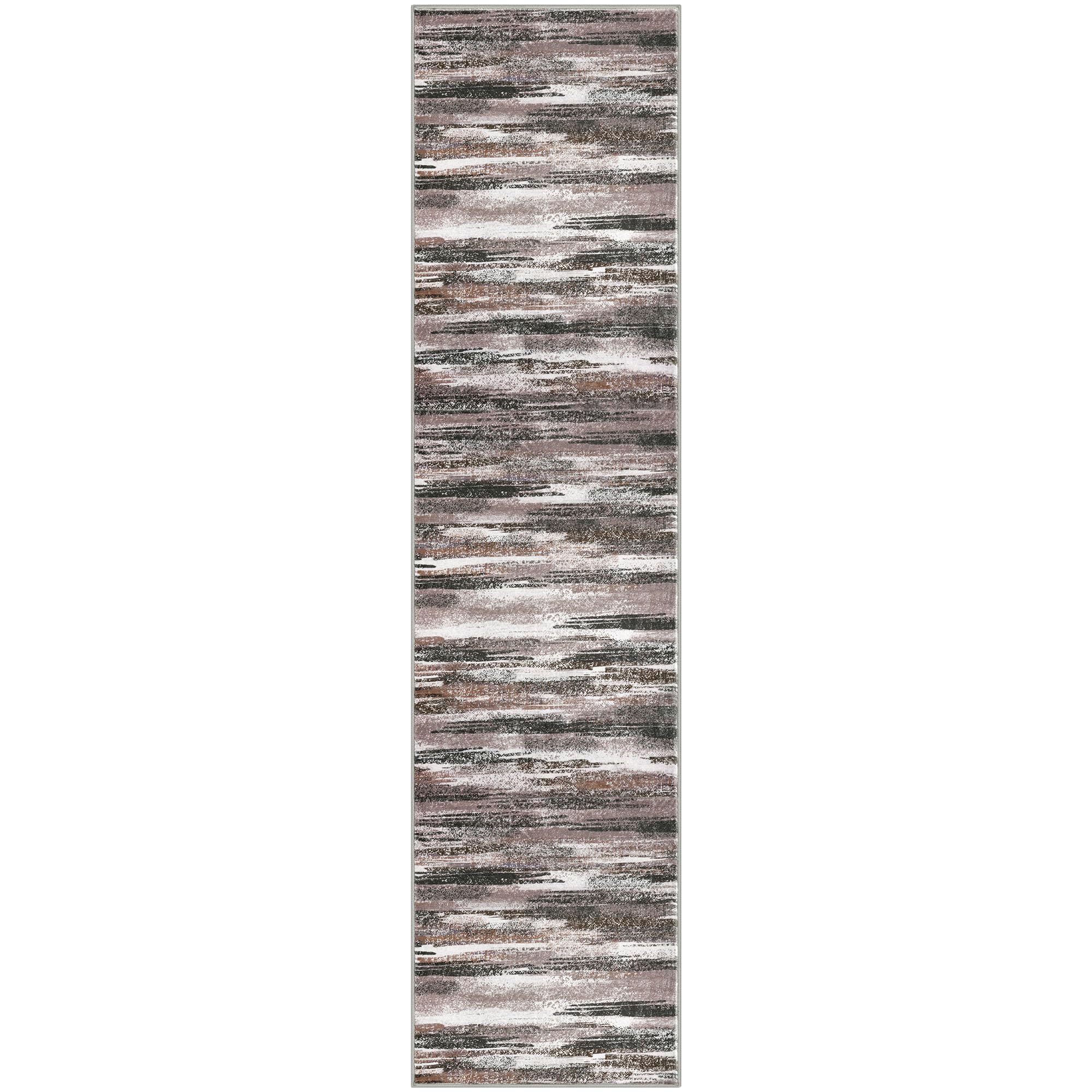 Lansny Modern Abstract Runner Rug 2.6x10, Dark Light Brown White Washable Long Kitchen Runner Non-Slip Soft Hallway Rug Runner Thin Print Faux Wool Carpet for Entryway Bedroom Laundry Room Indoor