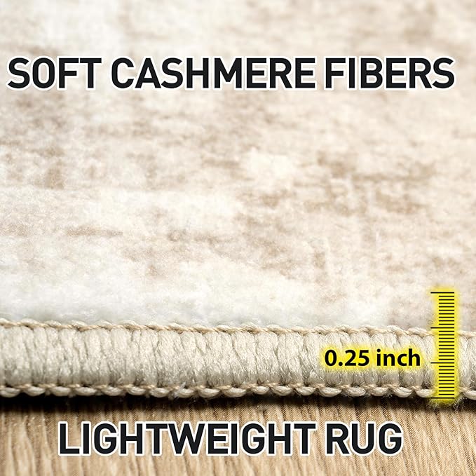 9x12 Area Rugs for Living Room: Washable Abstract Beige Grey Badroom Carpet