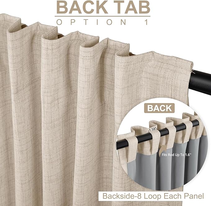 Linen Textured Total Blackout Curtains for Bedroom 96 Inches Long, Oatmeal