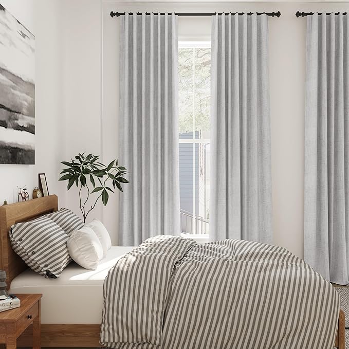 Nanspring Grey Linen Semi Sheer Curtains 108 Inches Long 2 Panels Back Tab Loop Pocket Boho Large Window Curtains Extra Long Light Filtering Drapes High Ceiling Curtains for Living Room 40x108