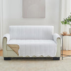 Great Bay Home Velvet Loveseat Cover - Washable Slipcover Furniture Protector with Elastic Straps - Furniture Cover for Dogs, Kids, and Pets - Stitched Detail (White)