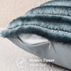 decorUhome Cozy Faux Fur Throw Pillow Covers 24x24 Set of 2 Decorative Soft Plush Striped Modern Farmhouse Boho Couch Euro Sham Pillow Cases with Velvet Back for Sofa Bed Living Room, Blue Grey