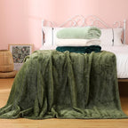 Newwiee 4 Pcs Flanne Fleece Throw Blanket for Bed Couch Large 3D Waffle Textured Soft Blanket Winter Warm Lightweight No Shedding No Pilling Decorative Throw, 50x60 Inch(Gradient Green)