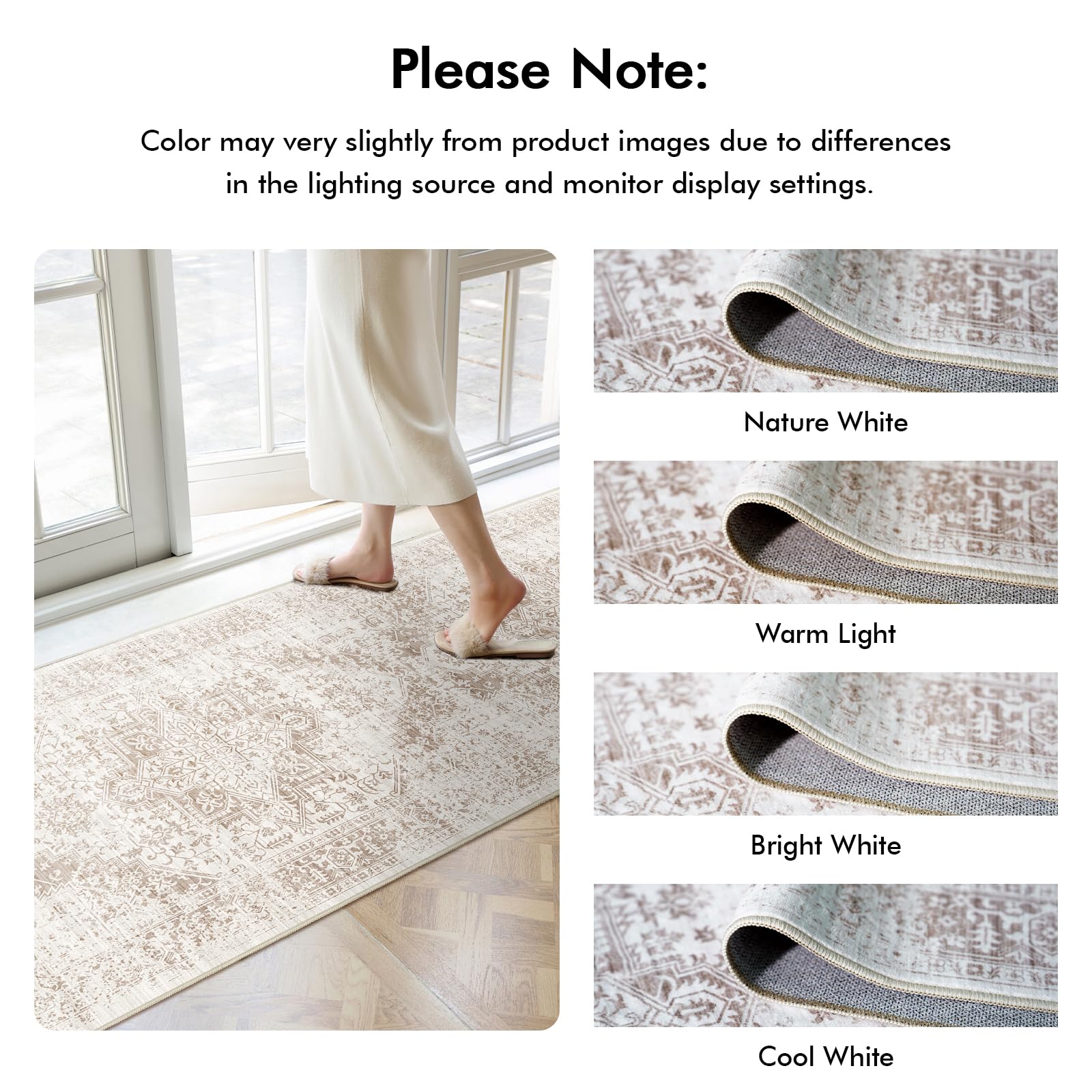 2x8 Washable Runner Rug: Vintage Medallion Kitchen Soft Rugs IvoryBeige