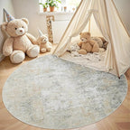 Round Rug 6ft Circle Rug Washable: Carpet Small Circular Area Rug for Entryway Kitchen Bedroom Dining Room Living Room 6 Feet Abstract College Dorm Non Slip Low Pile Beige Grey