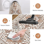 Yamaziot Washable Runner Rug, 2x10 Non-Slip Boho Vintage Hallway Rug Runner with Rubber Backing, Low Pile Faux Wool Distressed Carpet Runner for Bedroom, Kitchen, Laundry, Entrance, Ginger Grey