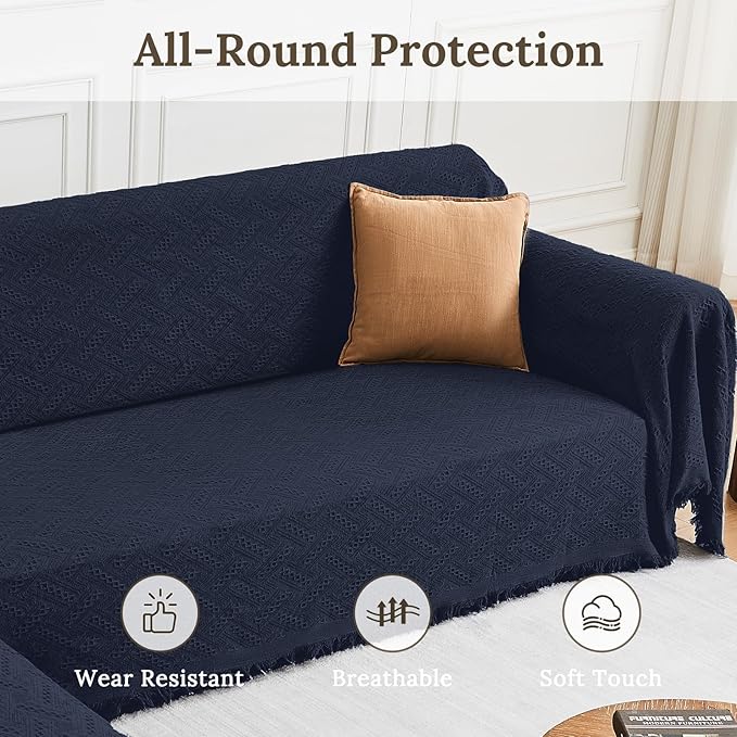 HOMERILLA Sectional Couch Covers for Sectional Sofa L Shaped Sofa Cover Blanket 2 Pieces L Shape Furniture Protector for Pets Dogs(Midnight Blue, Large)