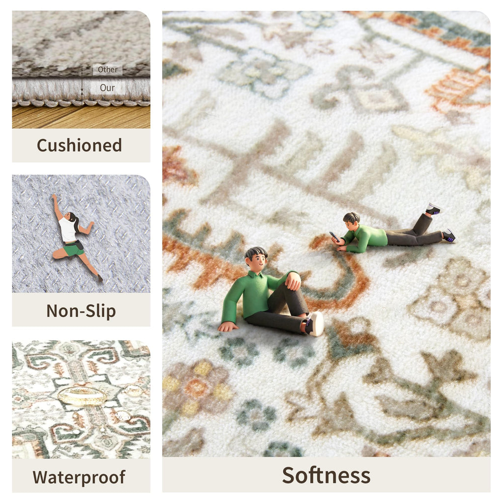 Washable 2x3 Entryway Area Rug - Small Non Slip Vintage Kitchen Runner Rugs Indoor Entrance Soft Neutral Stain Resistant Bathroom Mat Farmhouse Carpet for Bedroom Living Room Entry Laundry 2'x3' Green