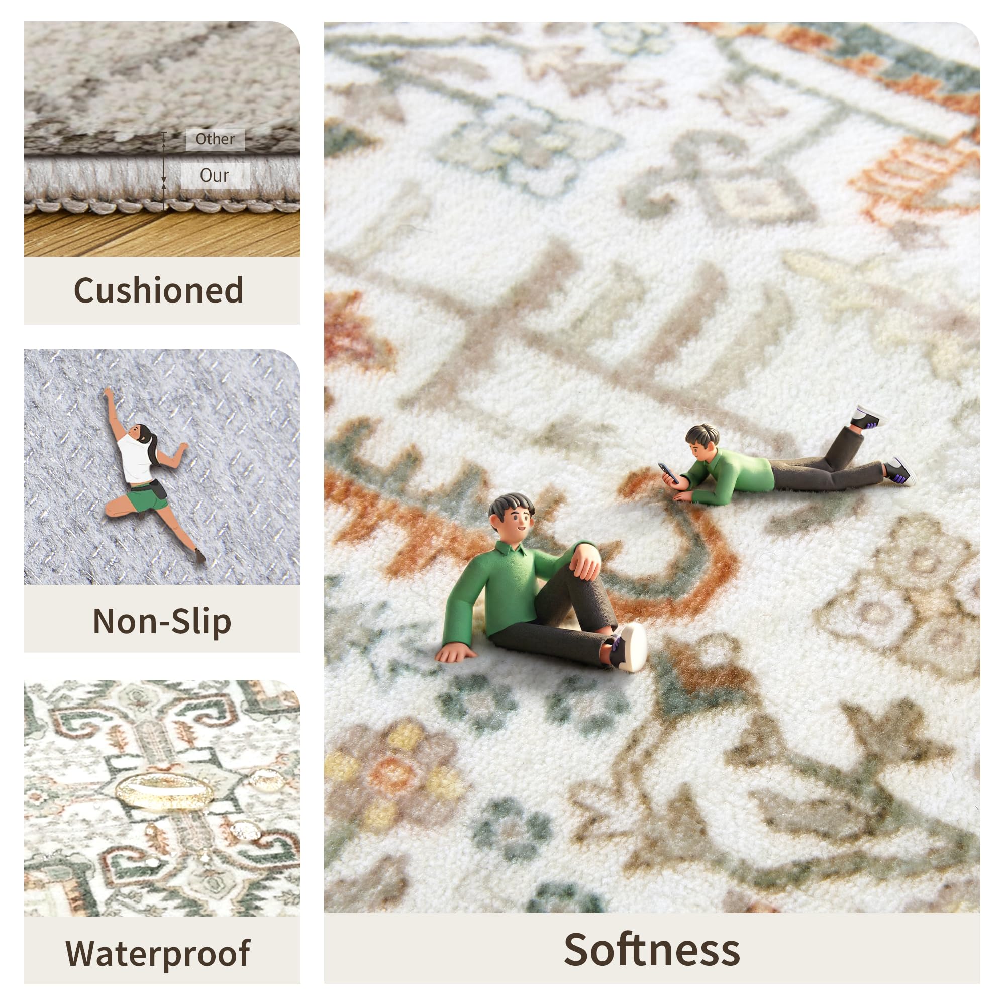 Washable 2x3 Entryway Area Rug - Small Non Slip Vintage Kitchen Runner Rugs Indoor Entrance Soft Neutral Stain Resistant Bathroom Mat Farmhouse Carpet for Bedroom Living Room Entry Laundry 2'x3' Green