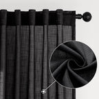 MIULEE Black Linen Curtains 90 Inch Length 2 Panels for Bedroom Living Room, Soft Thick Linen Textured Back Tab Window Drapes Semi Sheer Light Filtering Rod Pocket Modern Farmhouse Halloween Decor