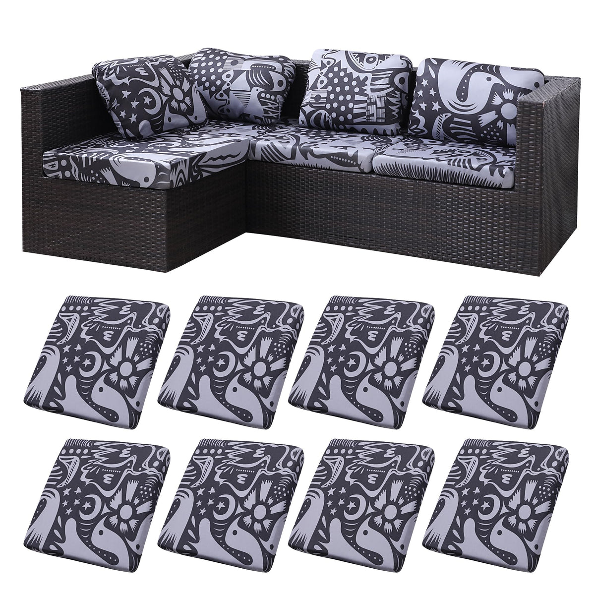 12 Pcs Outdoor Cushion Covers, Patio Sofa Cushion Covers Replacement