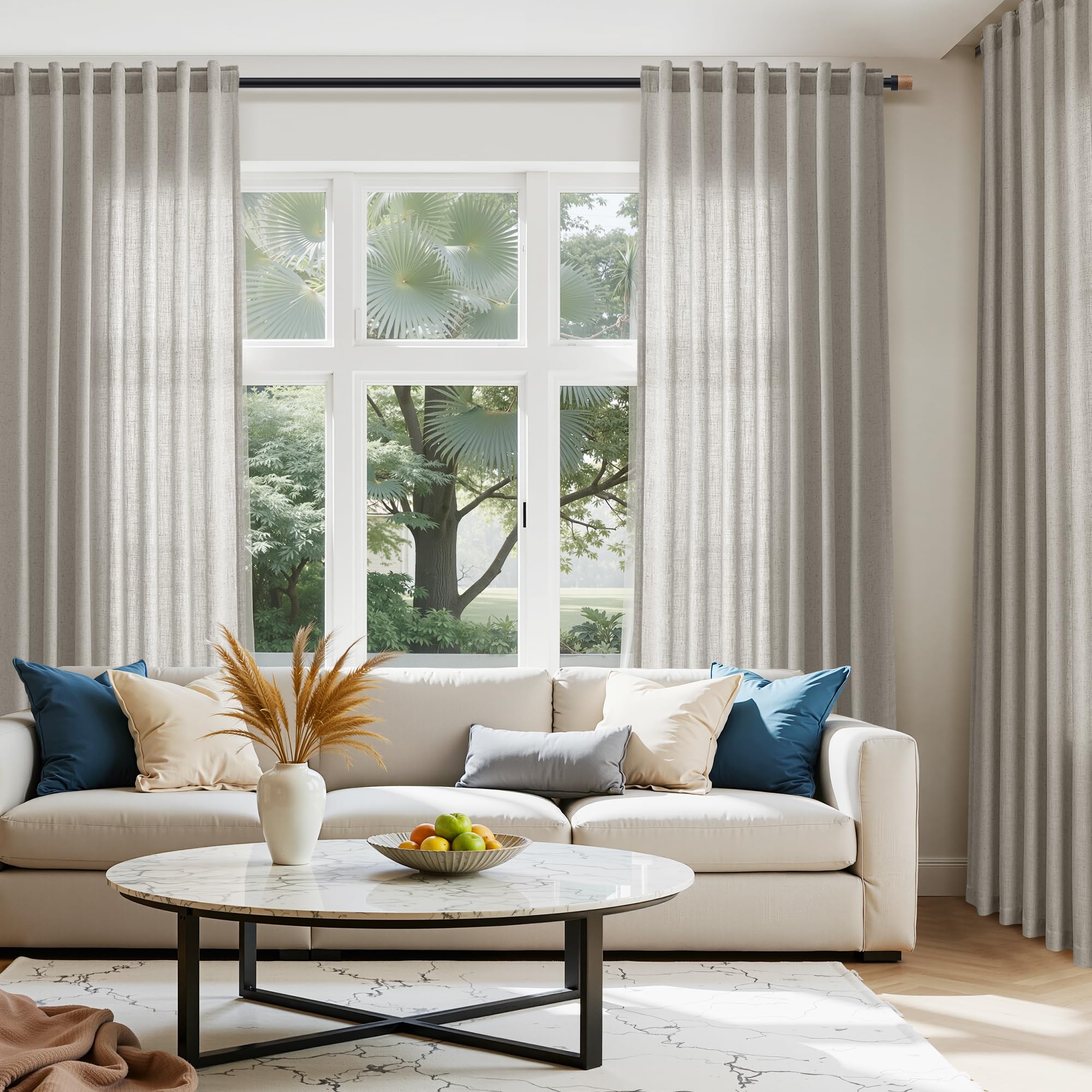 Silver Grey Linen Back Tab Curtains 84 Inch Length for Bedroom Neutral Modern Farmhouse Window Privacy Semi Sheer Linen Drapes Rustic Pinch Pleated Look Curtain for Living Room 52x84,2 Panel