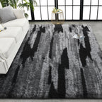 TWINNIS Super Soft Shaggy Rugs Fluffy Carpets, 5x8 Feet, Indoor Modern Plush Area Rugs for Living Room Bedroom Kids Room Nursery Home Decor, Upgrade Anti-Skid Rectangular Fuzzy Rug, Black Gray