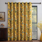 Topfinel Sliding Door Patio Floral Curtains & Drapes, Blackout Extra Wide Room Divider Large Mustard Yellow Vintage Farmhouse Country Hummingbird Patterned Grommet Curtains 1 Single Panels W100 x L84