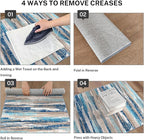 Lansny Modern Abstract Runner Rug 2.6x18, Blue Washable Long Kitchen Runner Non-Slip Soft Hallway Rug Runner Thin Print Faux Wool Carpet for Entryway Bedroom Laundry Room Indoor Home Decor