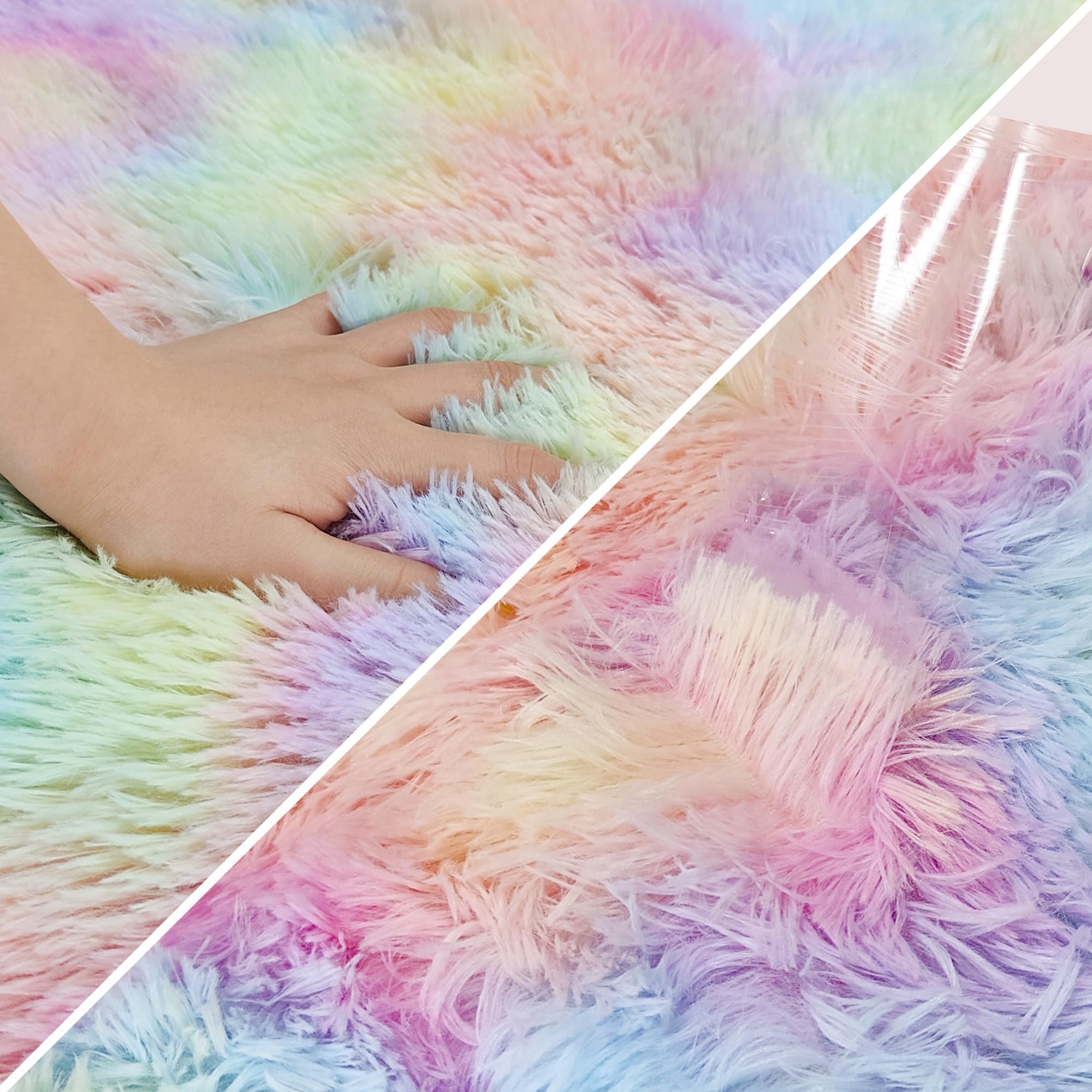 Fluffy Rainbow Colorful Area Rug for Living Room 6x9 Kawaii Tie Dye Rug Fuzzy Indoor Floor Unicorn Rug for Bedroom Girls Kids Nursery Baby Princess Room Dorm Home Decor Aesthetic Carpets