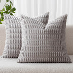 MIULEE Corduroy Decorative Throw Pillow Covers 16x16 Light Grey Pack of 2