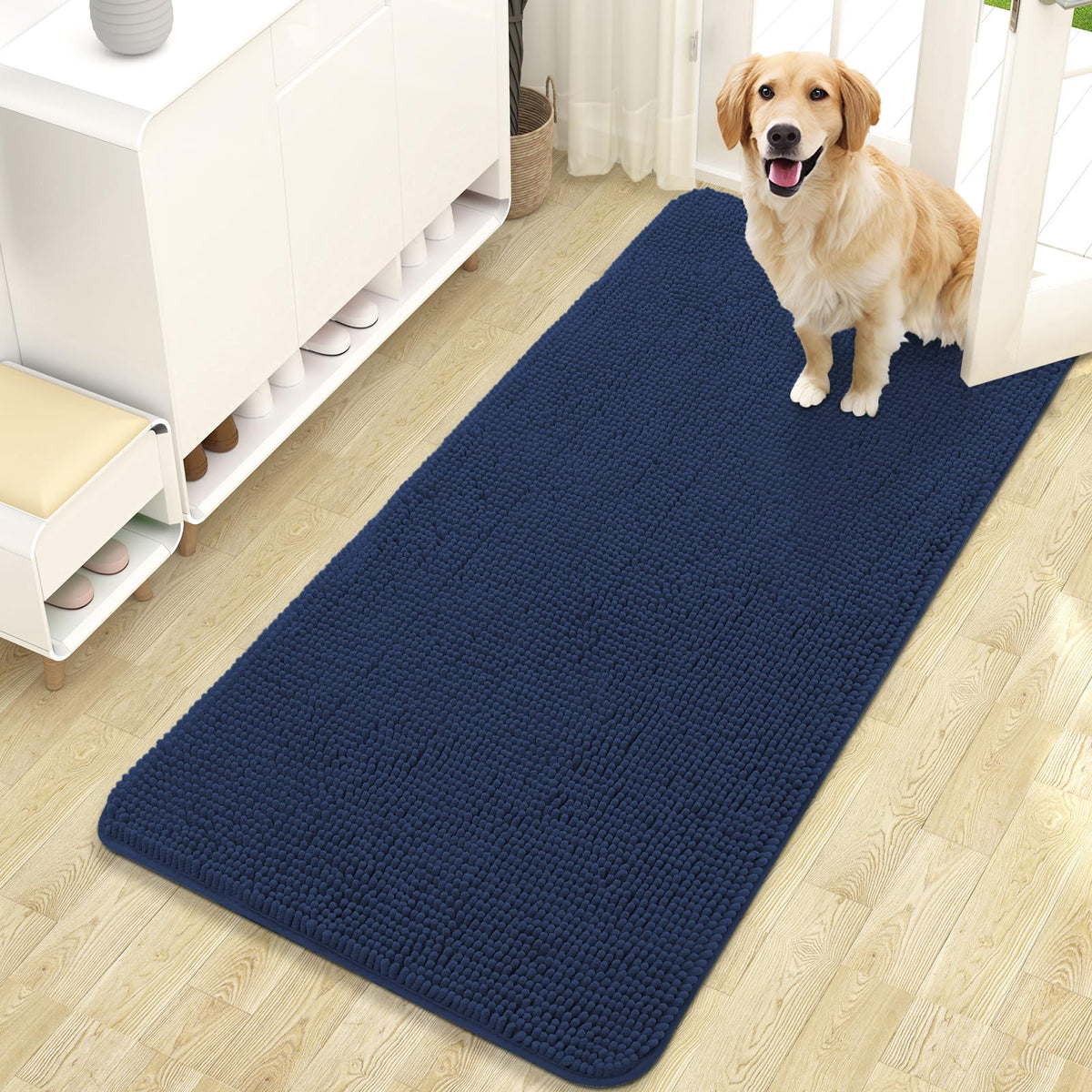 OLANLY Dog Door Mat for Muddy Paws 47x24, Super Absorbent Chenille Mud Mat