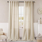 Extra Long Tan Beige Curtains 120 inch Length 2 Panels Set Back Tab Neutral Farmhouse Drapes Light Filtering Semi Sheer Linen Curtain 120 inches Long for Floor to Ceiling Window Patio Sliding Door