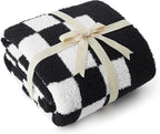 Bedsure GentleSoft Checkered Twin Blanket for Couch - Super Soft Cozy & Warm Knit Throw Blanket, Breathable, Lightweight & Fluffy Plaid Blanket for Bed, Sofa, Gifts for Women Men, Black, 60x80 Inches
