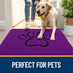 OLANLY Dog Door Mat for Muddy Paws 36x24, Paw Print Design, Absorbs Moisture and Dirt, Absorbent Non-Slip Washable Doormat, Quick Dry Chenille Mud Mat for Dogs, Entry Indoor Entryway Carpet, Purple