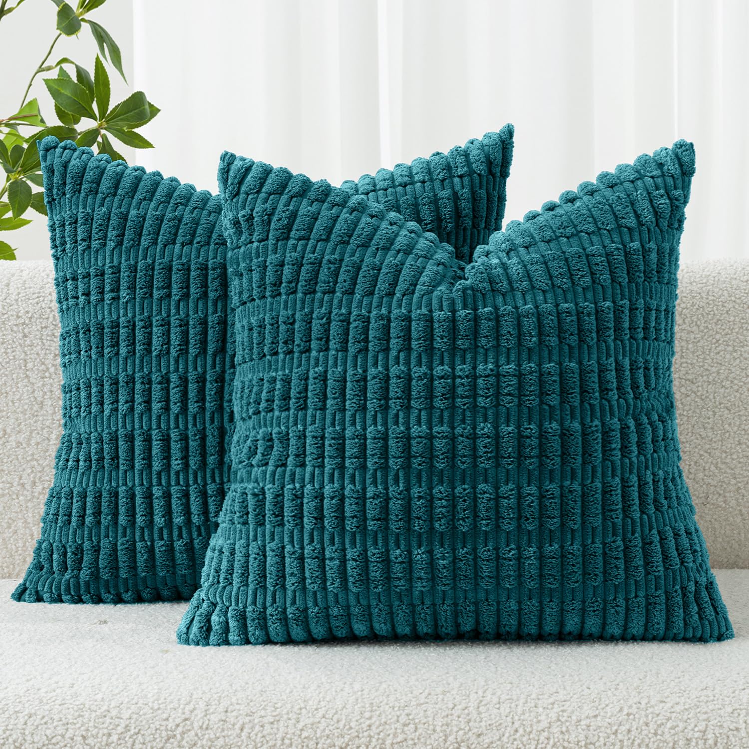 MIULEE Corduroy Decorative Throw Pillow Covers 20x20 Teal Pack of 2