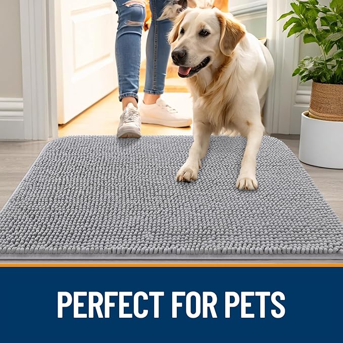 OLANLY Dog Door Mat for Muddy Paws 30x17, Super Absorbent Chenille Mud Mat