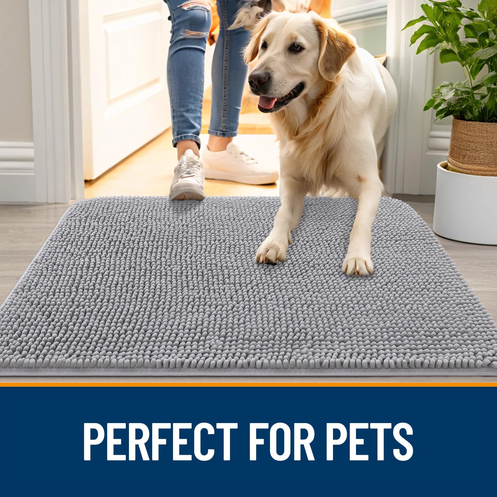 OLANLY Dog Door Mat for Muddy Paws 36x24, Super Absorbent Chenille Mud Mat