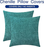 CaliTime Throw Pillow Covers Decorative 26 X 26 Inches Pack of 2 Cozy Chenille Cushion Cases for Couch Sofa Bed Living Room Home Teal