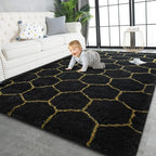 TWINNIS Super Soft Shaggy Rugs Fluffy Carpets, 4x5.9 Feet, Indoor Modern Plush Area Rugs for Living Room Bedroom Kids Room Nursery Home Decor, Upgrade Anti-Skid Rectangular Fuzzy Rug, Black Gold